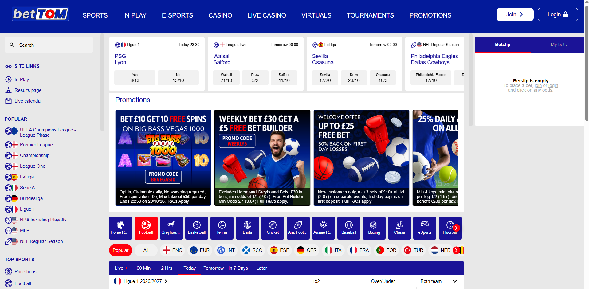 BetTom homepage screenshot