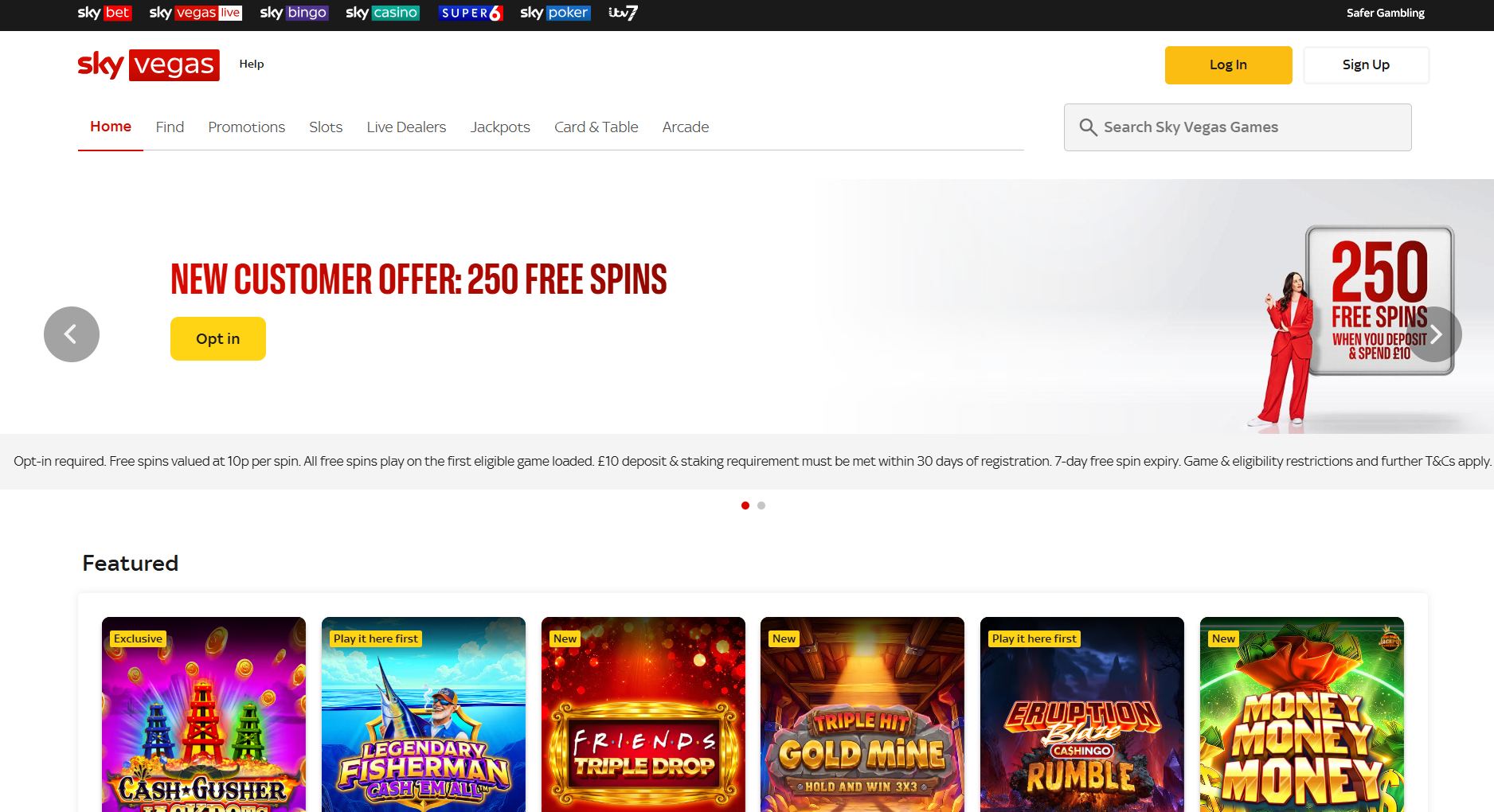 Sky Vegas homepage screenshot